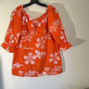 Androsia Womens Hawaiian Tunic Top Orange Made In The Bahamas Size M 3/4 Sleeves